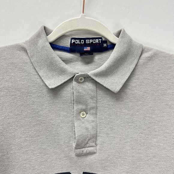 Polo Sport Vintage Ralph Lauren Large Logo Made in USA Grey Polo Shirt M - Picture 4 of 10